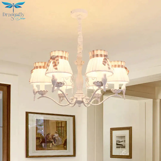 Fabric Cone Hanging Chandelier Nordic 3/5/6 Heads Pendant Ceiling Light In White For Living Room