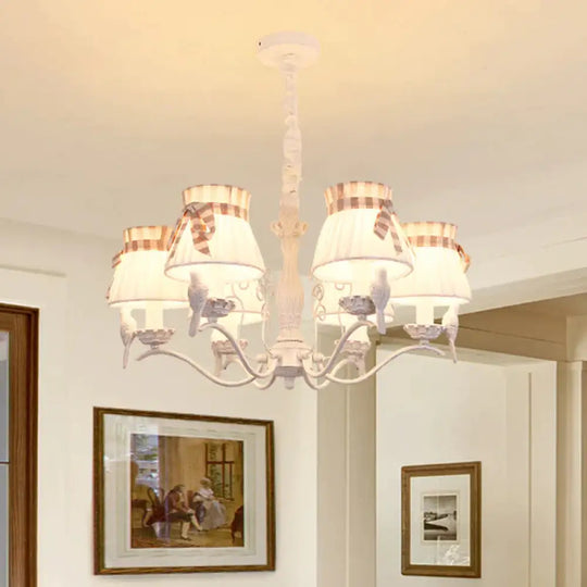 Fabric Cone Hanging Chandelier Nordic 3/5/6 Heads Pendant Ceiling Light In White For Living Room 6 /
