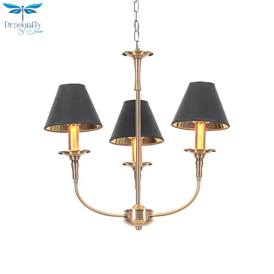 Fabric Tapered Chandelier Pendant Contemporary 3/4/6 Heads Black And Gold Hanging Ceiling Light