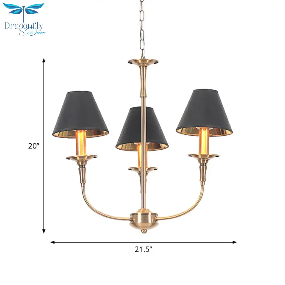 Fabric Tapered Chandelier Pendant Contemporary 3/4/6 Heads Black And Gold Hanging Ceiling Light