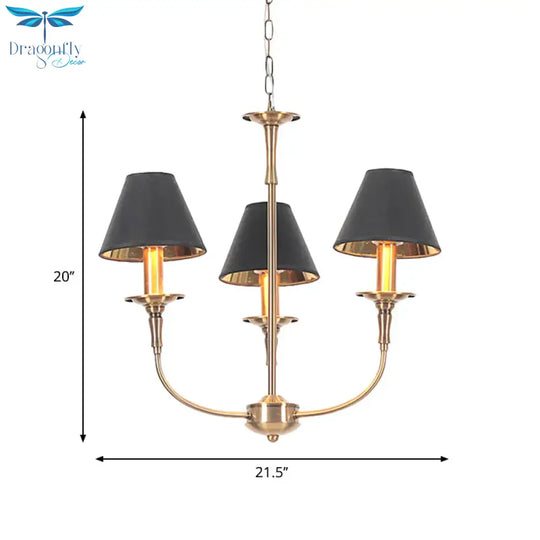 Fabric Tapered Chandelier Pendant Contemporary 3/4/6 Heads Black And Gold Hanging Ceiling Light
