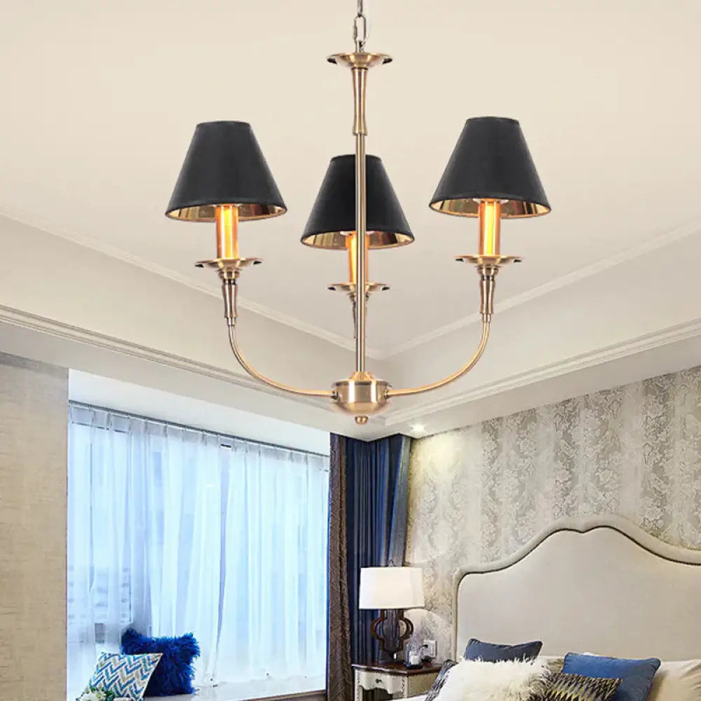 Fabric Tapered Chandelier Pendant Contemporary 3/4/6 Heads Black And Gold Hanging Ceiling Light 3 /
