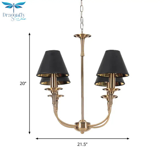 Fabric Tapered Chandelier Pendant Contemporary 3/4/6 Heads Black And Gold Hanging Ceiling Light
