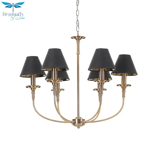 Fabric Tapered Chandelier Pendant Contemporary 3/4/6 Heads Black And Gold Hanging Ceiling Light
