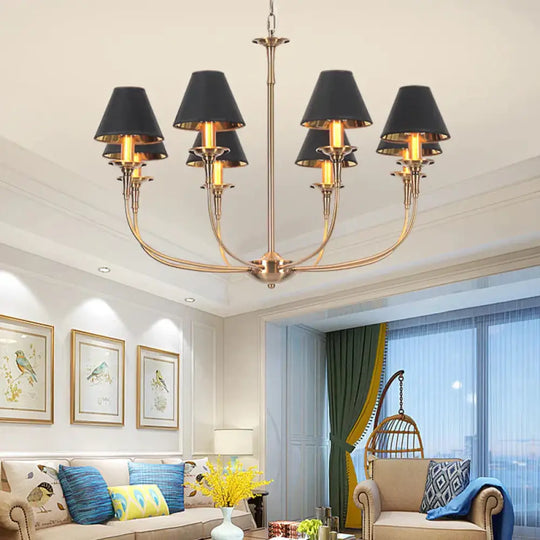 Fabric Tapered Chandelier Pendant Contemporary 3/4/6 Heads Black And Gold Hanging Ceiling Light 8 /