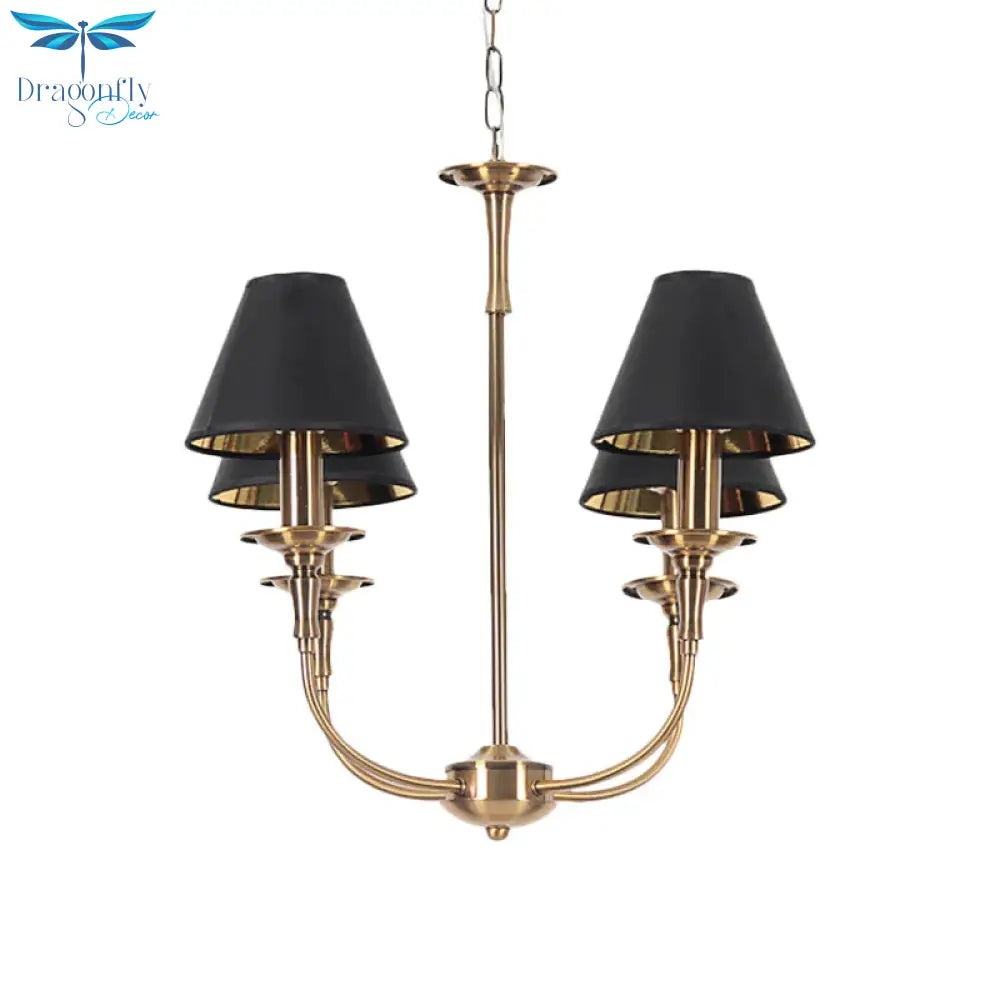 Fabric Tapered Chandelier Pendant Contemporary 3/4/6 Heads Black And Gold Hanging Ceiling Light