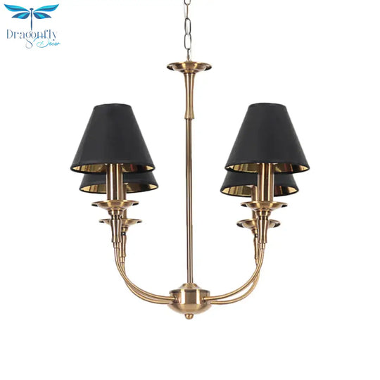 Fabric Tapered Chandelier Pendant Contemporary 3/4/6 Heads Black And Gold Hanging Ceiling Light