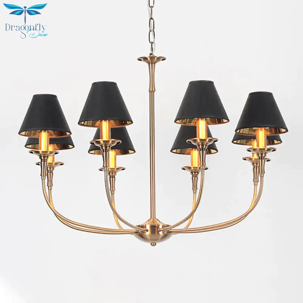 Fabric Tapered Chandelier Pendant Contemporary 3/4/6 Heads Black And Gold Hanging Ceiling Light
