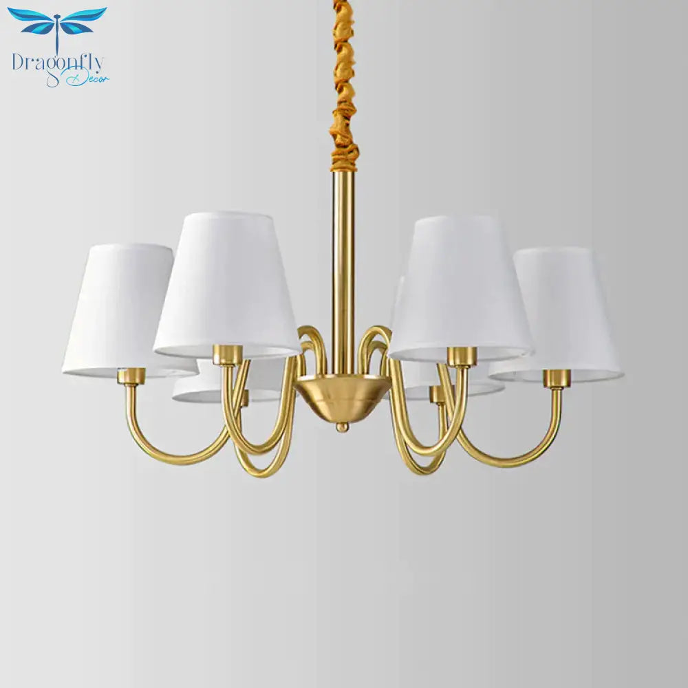 Fabric Tapered Hanging Chandelier Traditional 3/5/6 Lights Living Room Pendant Light In Brass