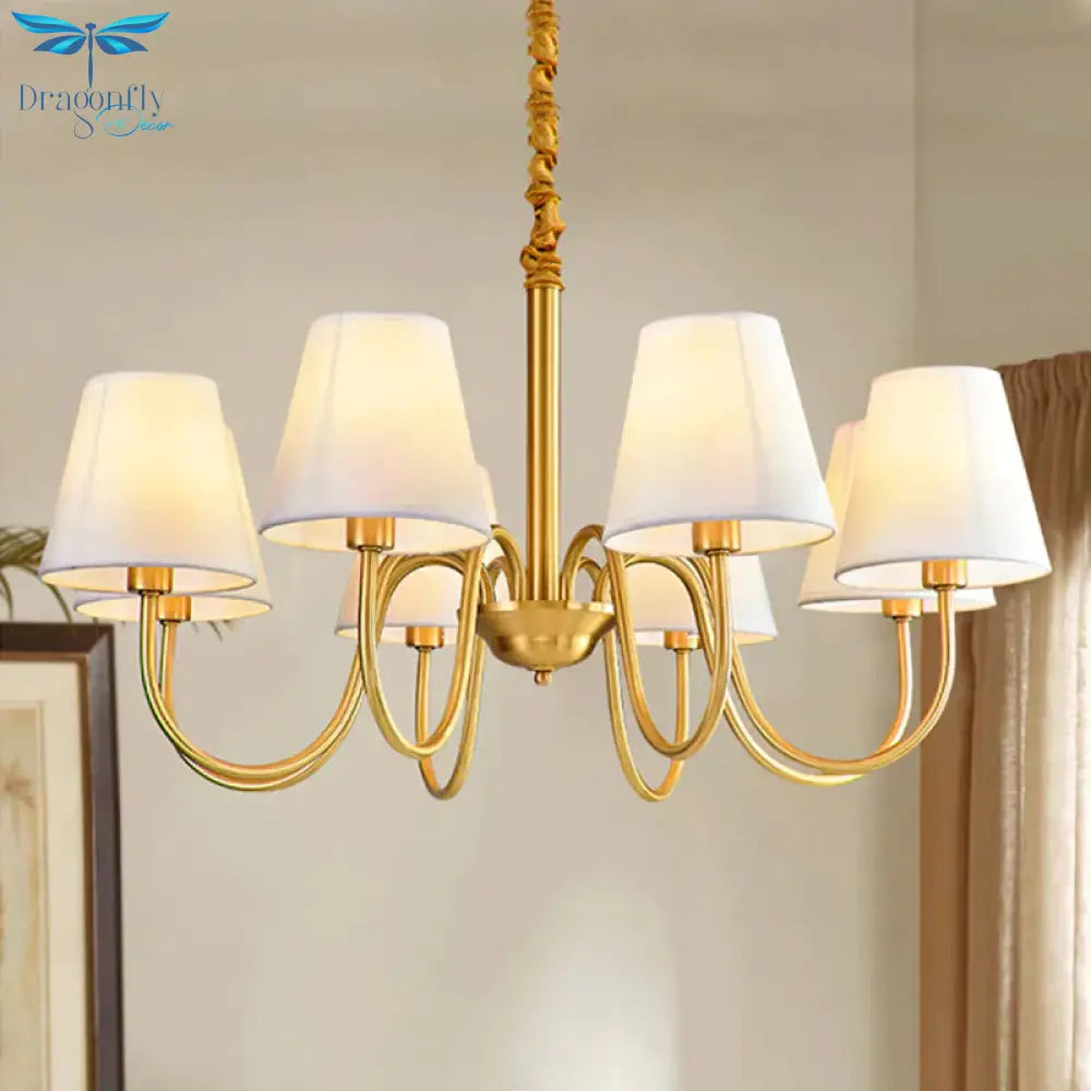 Fabric Tapered Hanging Chandelier Traditional 3/5/6 Lights Living Room Pendant Light In Brass