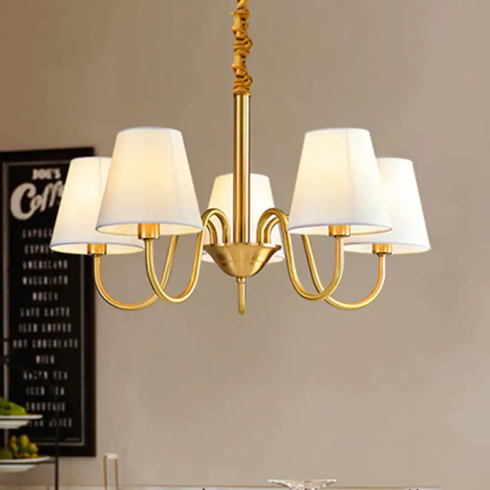 Fabric Tapered Hanging Chandelier Traditional 3/5/6 Lights Living Room Pendant Light In Brass 5 /