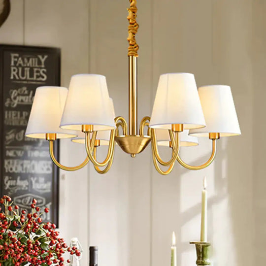 Fabric Tapered Hanging Chandelier Traditional 3/5/6 Lights Living Room Pendant Light In Brass 6 /