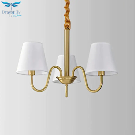 Fabric Tapered Hanging Chandelier Traditional 3/5/6 Lights Living Room Pendant Light In Brass