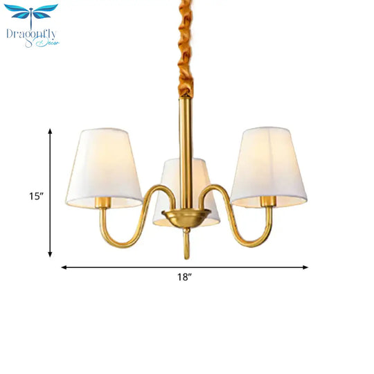 Fabric Tapered Hanging Chandelier Traditional 3/5/6 Lights Living Room Pendant Light In Brass