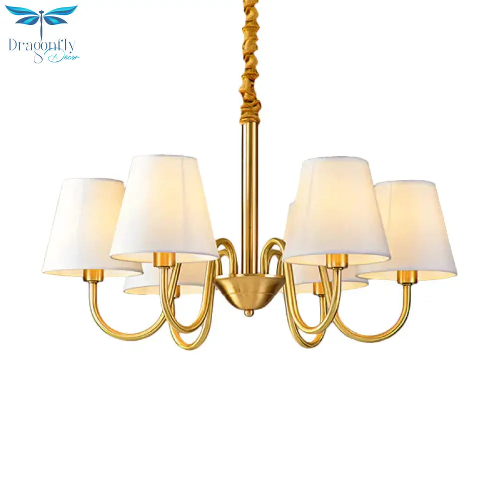 Fabric Tapered Hanging Chandelier Traditional 3/5/6 Lights Living Room Pendant Light In Brass