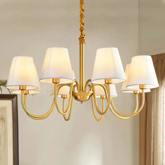 Fabric Tapered Hanging Chandelier Traditional 3/5/6 Lights Living Room Pendant Light In Brass 8 /