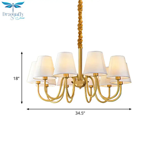 Fabric Tapered Hanging Chandelier Traditional 3/5/6 Lights Living Room Pendant Light In Brass