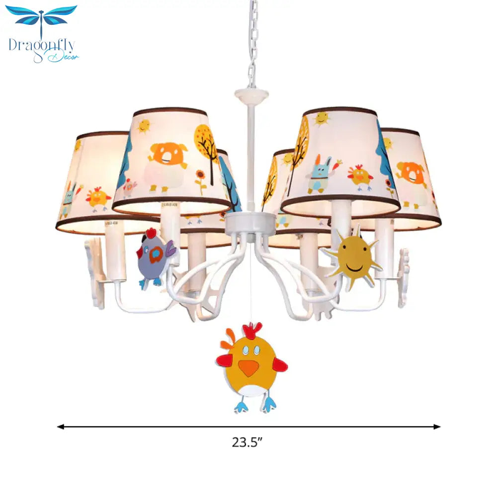 Fabric Tapered Shade Hanging Lights Cartoon Ceiling Lamp In White For Bedroom