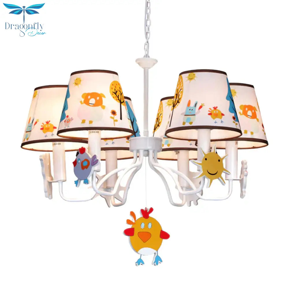Fabric Tapered Shade Hanging Lights Cartoon Ceiling Lamp In White For Bedroom