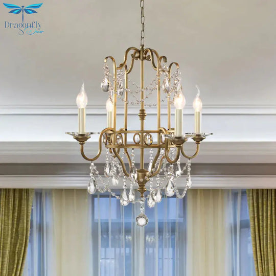 Farmhouse Candelabra Pendant Light Kit 4 Heads Crystal Swag Ceiling Chandelier In Gold