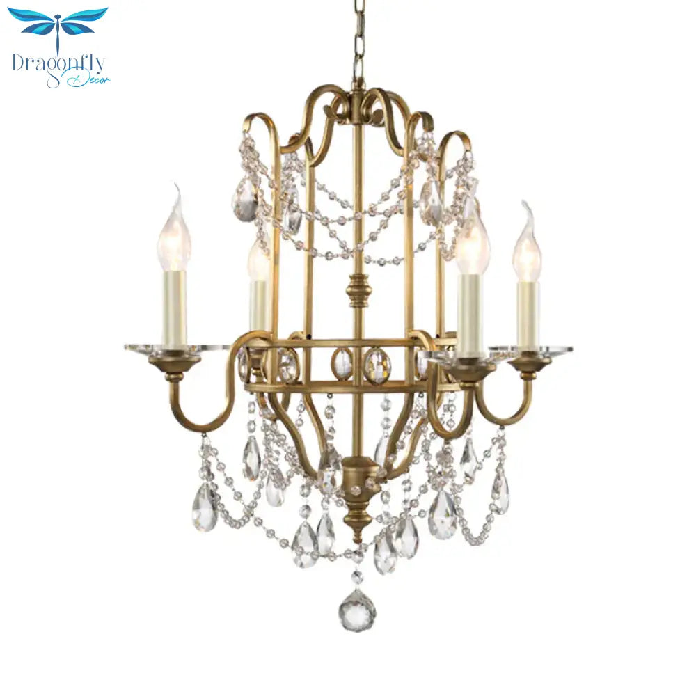 Farmhouse Candelabra Pendant Light Kit 4 Heads Crystal Swag Ceiling Chandelier In Gold