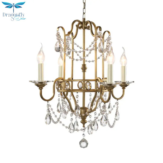 Farmhouse Candelabra Pendant Light Kit 4 Heads Crystal Swag Ceiling Chandelier In Gold