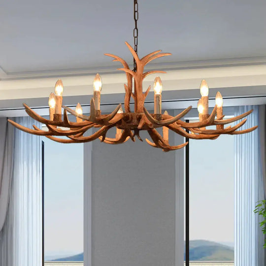 Faux Antler Bedroom Drop Lamp Traditional Resin 4/6/8 Bulbs Brown Chandelier Pendant Light 10 /