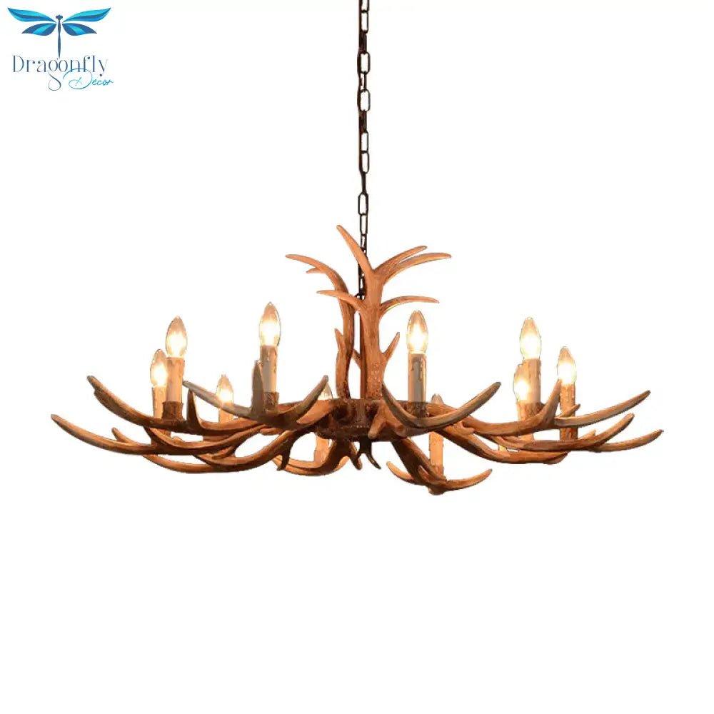 Faux Antler Bedroom Drop Lamp Traditional Resin 4/6/8 Bulbs Brown Chandelier Pendant Light