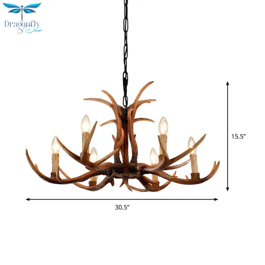 Faux Antler Bedroom Drop Lamp Traditional Resin 4/6/8 Bulbs Brown Chandelier Pendant Light