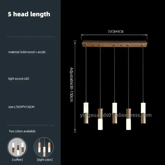 Fiela - Modern Wood Chandelier 5 Heads Long / White Light