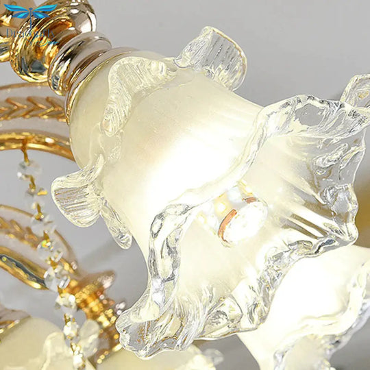 Flower Clear Glass Suspension Light Traditional 8 Heads Living Room Chandelier Lighting In Gold