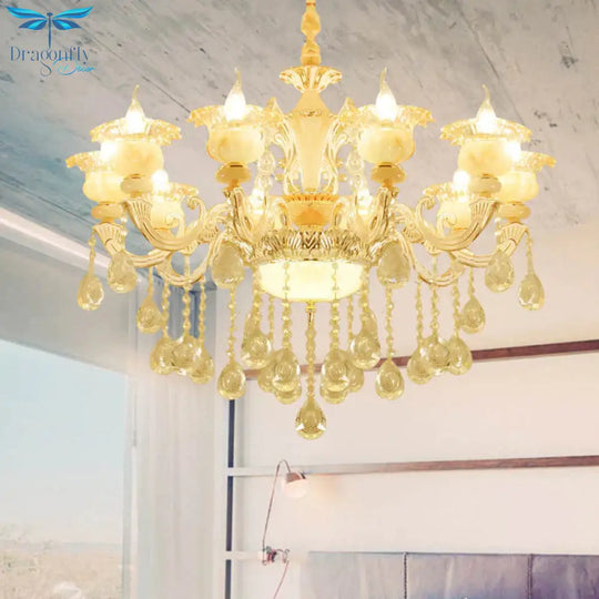 Flower Living Room Chandelier Lighting Crystal 8/10 Lights Contemporary Pendant Lamp In White