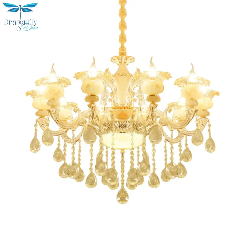 Flower Living Room Chandelier Lighting Crystal 8/10 Lights Contemporary Pendant Lamp In White