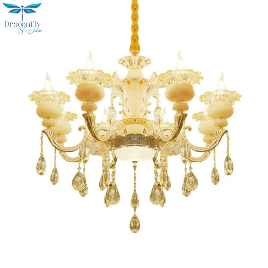 Flower Living Room Chandelier Lighting Crystal 8/10 Lights Contemporary Pendant Lamp In White
