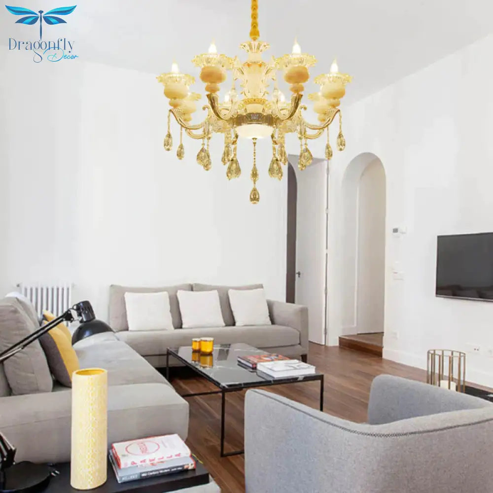 Flower Living Room Chandelier Lighting Crystal 8/10 Lights Contemporary Pendant Lamp In White