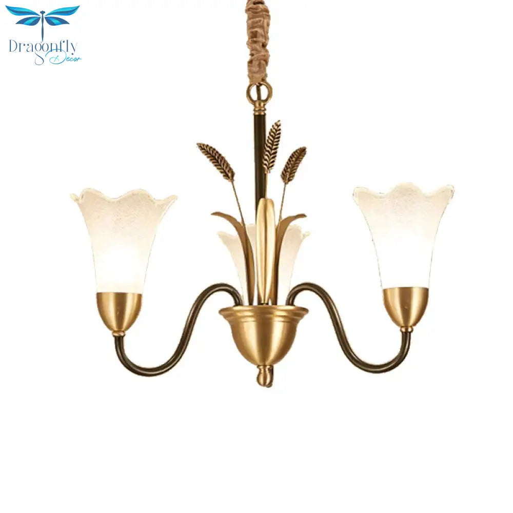 Flower Shape Metal Chandelier Lighting Traditional 3 Light Dining Room Pendant In Brass
