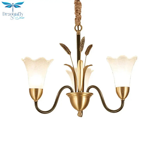 Flower Shape Metal Chandelier Lighting Traditional 3 Light Dining Room Pendant In Brass