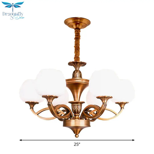 Flowerbud Living Room Ceiling Chandelier Traditional White Glass 3/6/8 Bulbs Brass Suspension Lamp