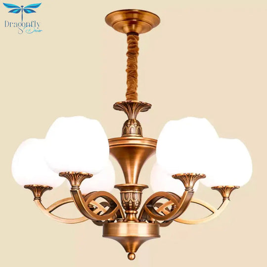 Flowerbud Living Room Ceiling Chandelier Traditional White Glass 3/6/8 Bulbs Brass Suspension Lamp
