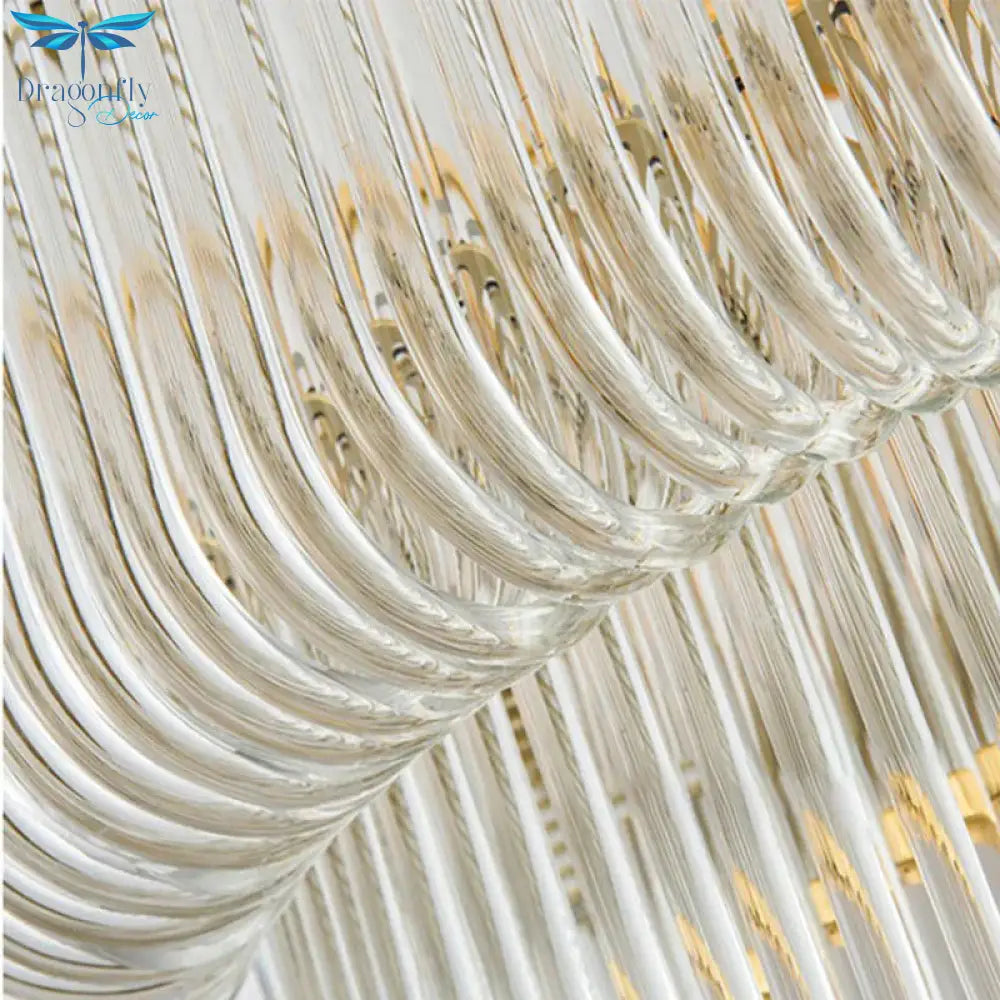 Fluted Crystal 2 Layers Hanging Pendant Light Postmodern 8 Heads Living Room Chandelier Lighting In