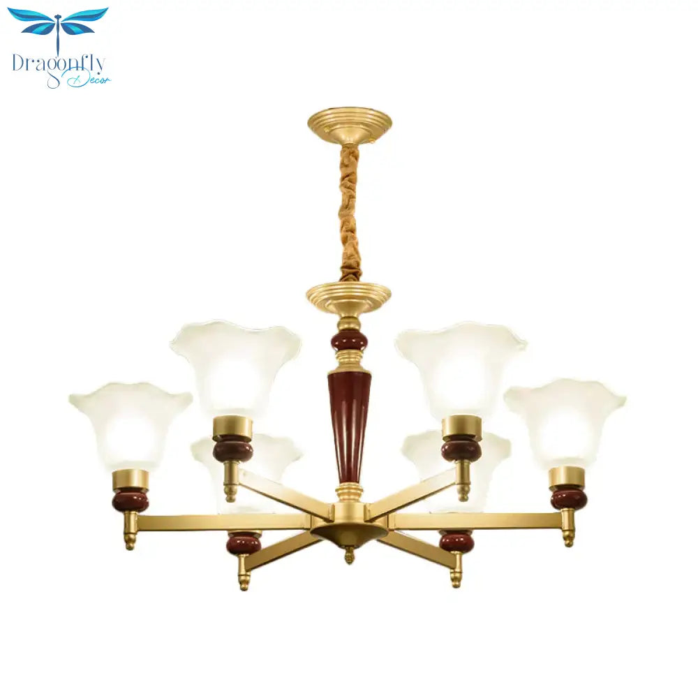 Frosted Glass Blossom Chandelier Light Rustic Style 3/6/8 Lights Living Room Suspension Pendant In