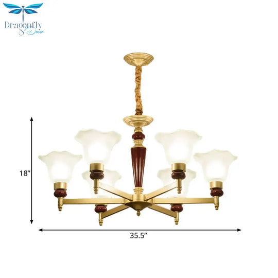 Frosted Glass Blossom Chandelier Light Rustic Style 3/6/8 Lights Living Room Suspension Pendant In