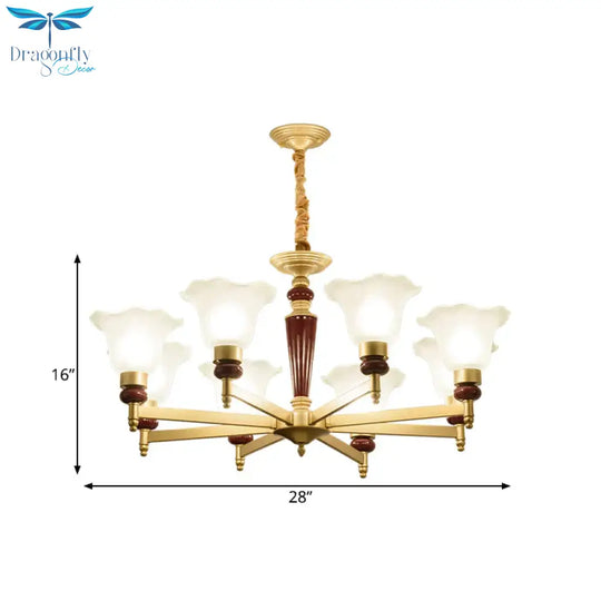 Frosted Glass Blossom Chandelier Light Rustic Style 3/6/8 Lights Living Room Suspension Pendant In