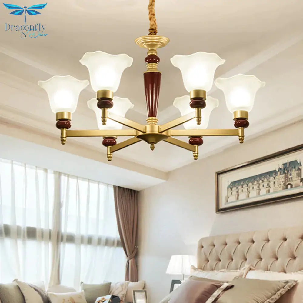 Frosted Glass Blossom Chandelier Light Rustic Style 3/6/8 Lights Living Room Suspension Pendant In