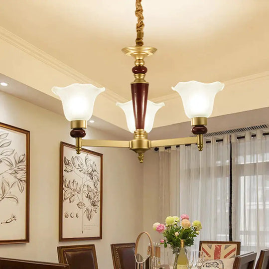 Frosted Glass Blossom Chandelier Light Rustic Style 3/6/8 Lights Living Room Suspension Pendant In