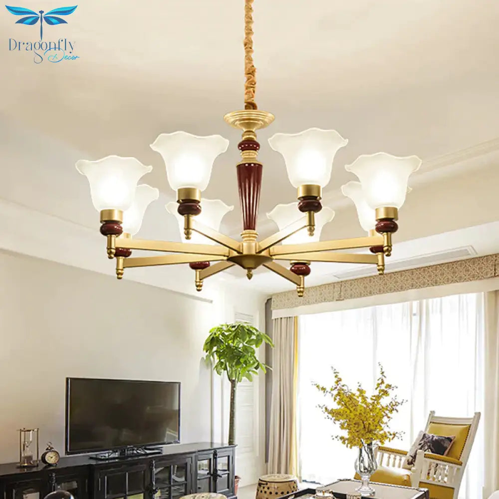 Frosted Glass Blossom Chandelier Light Rustic Style 3/6/8 Lights Living Room Suspension Pendant In