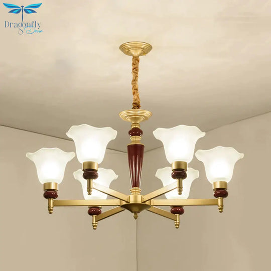 Frosted Glass Blossom Chandelier Light Rustic Style 3/6/8 Lights Living Room Suspension Pendant In