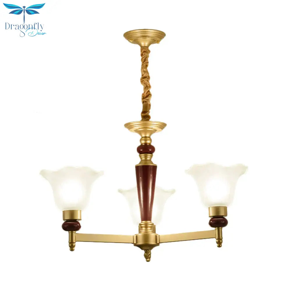 Frosted Glass Blossom Chandelier Light Rustic Style 3/6/8 Lights Living Room Suspension Pendant In