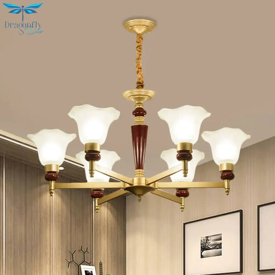 Frosted Glass Blossom Chandelier Light Rustic Style 3/6/8 Lights Living Room Suspension Pendant In
