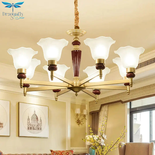 Frosted Glass Blossom Chandelier Light Rustic Style 3/6/8 Lights Living Room Suspension Pendant In